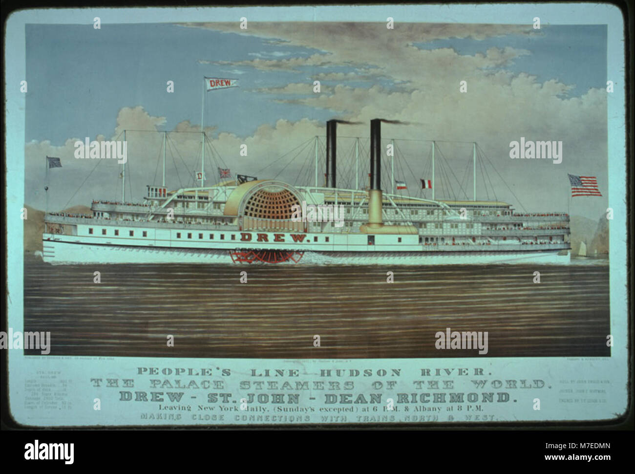 Die Menschen der Hudson River, der Palast Raddampfer der Welt, Drew-St. John-Dean Richmond-, New York zu verlassen täglich (sonntags ausgenommen) um 18.00 Uhr & Albany um 20.00 Uhr, enge Verbindungen mit den Zügen North&amp LCCN 2001700575 Stockfoto