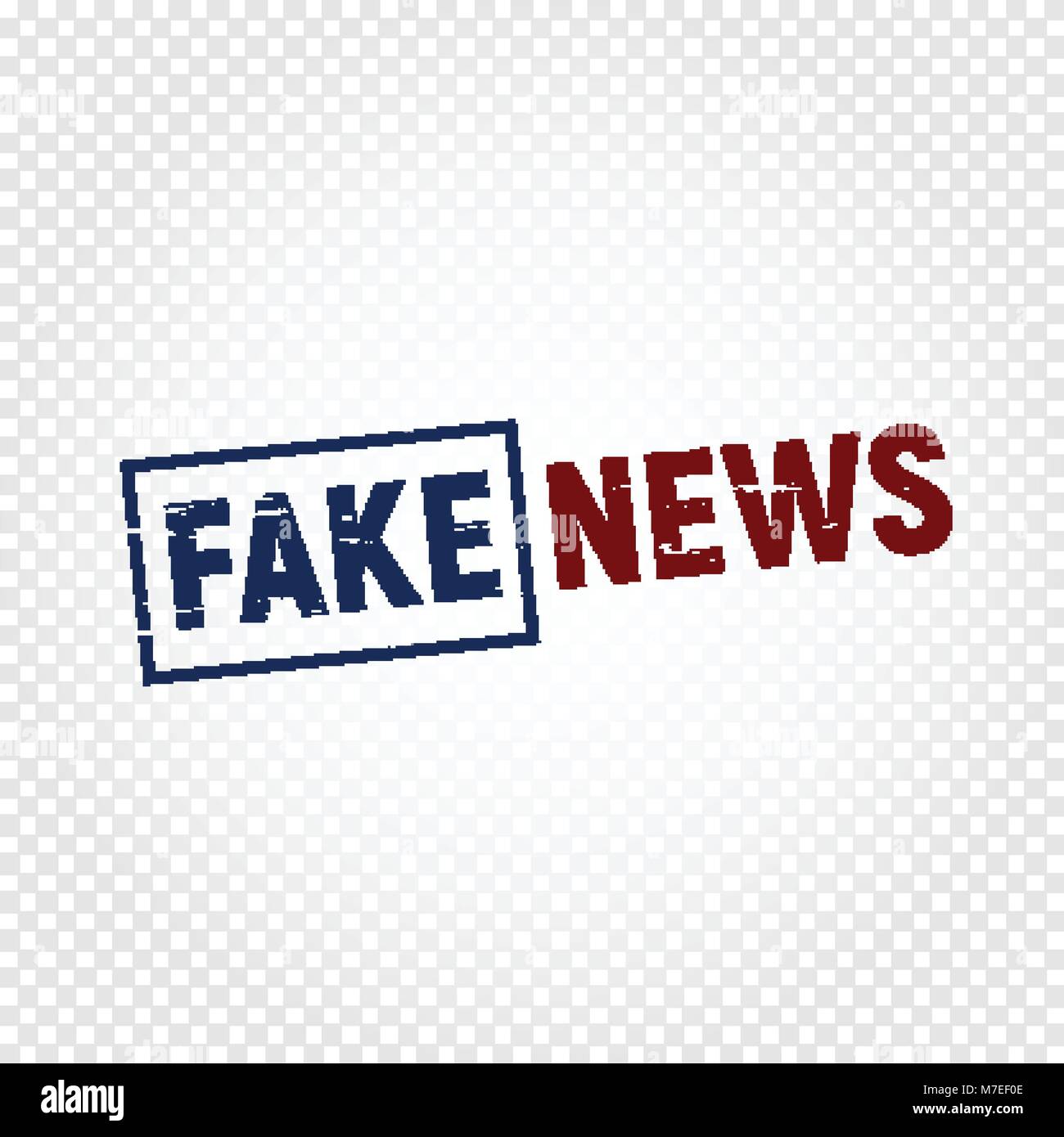 Fake News Presse. Missbilligte news Stempel mit Kratzen, Emblem Vorlage auf transparentem Hintergrund, falsche broadcast Vector Illustration. Stock Vektor