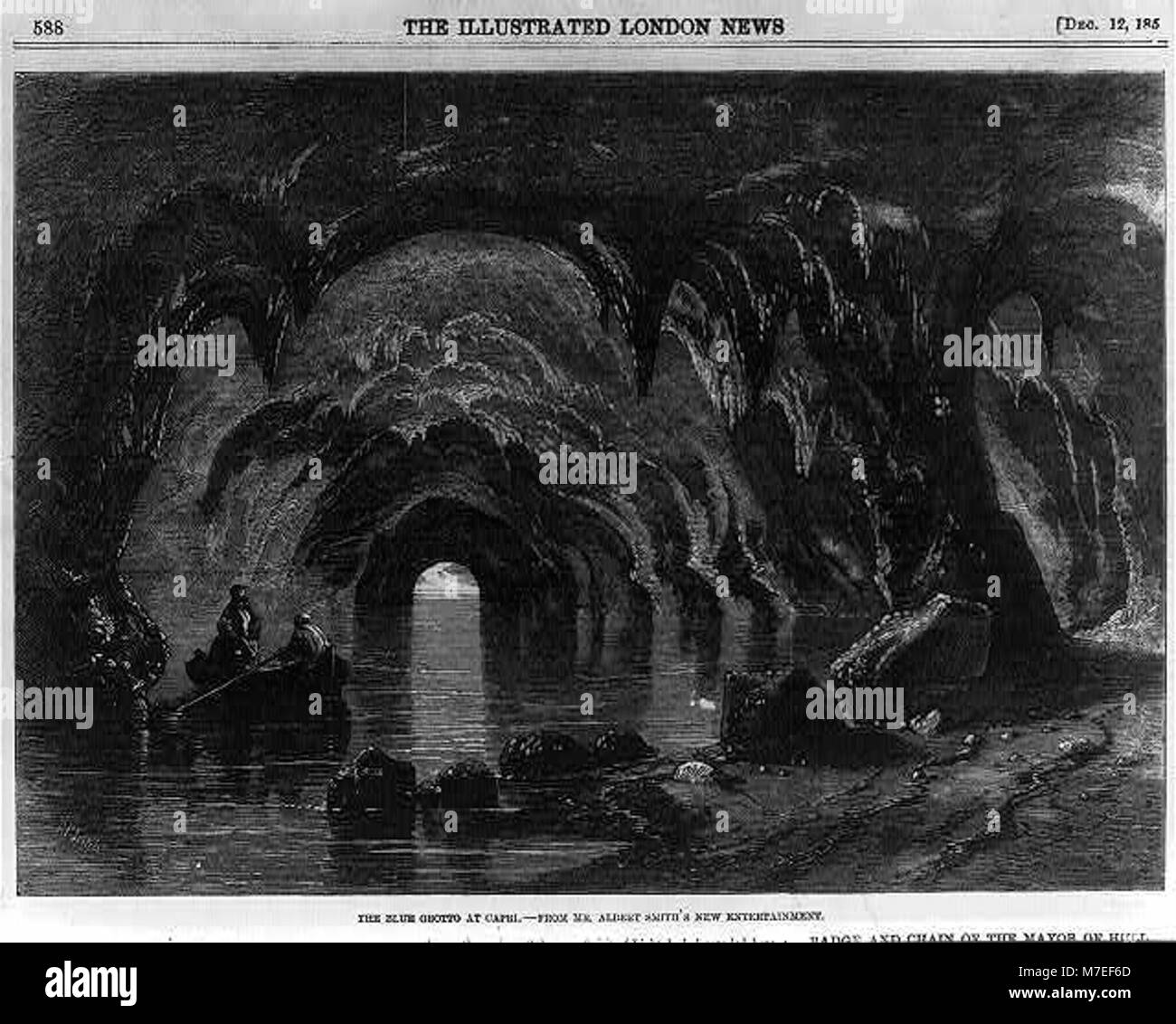 Die Blaue Grotte in Capri, Italien, ist eine berühmte Meereshöhle, die für ihr atemberaubendes blaues Wasser bekannt ist, das von natürlichem Licht beleuchtet wird, das durch eine Unterwasseröffnung filtert. Dieses Foto fängt die natürliche Schönheit dieses legendären Ortes ein. Stockfoto