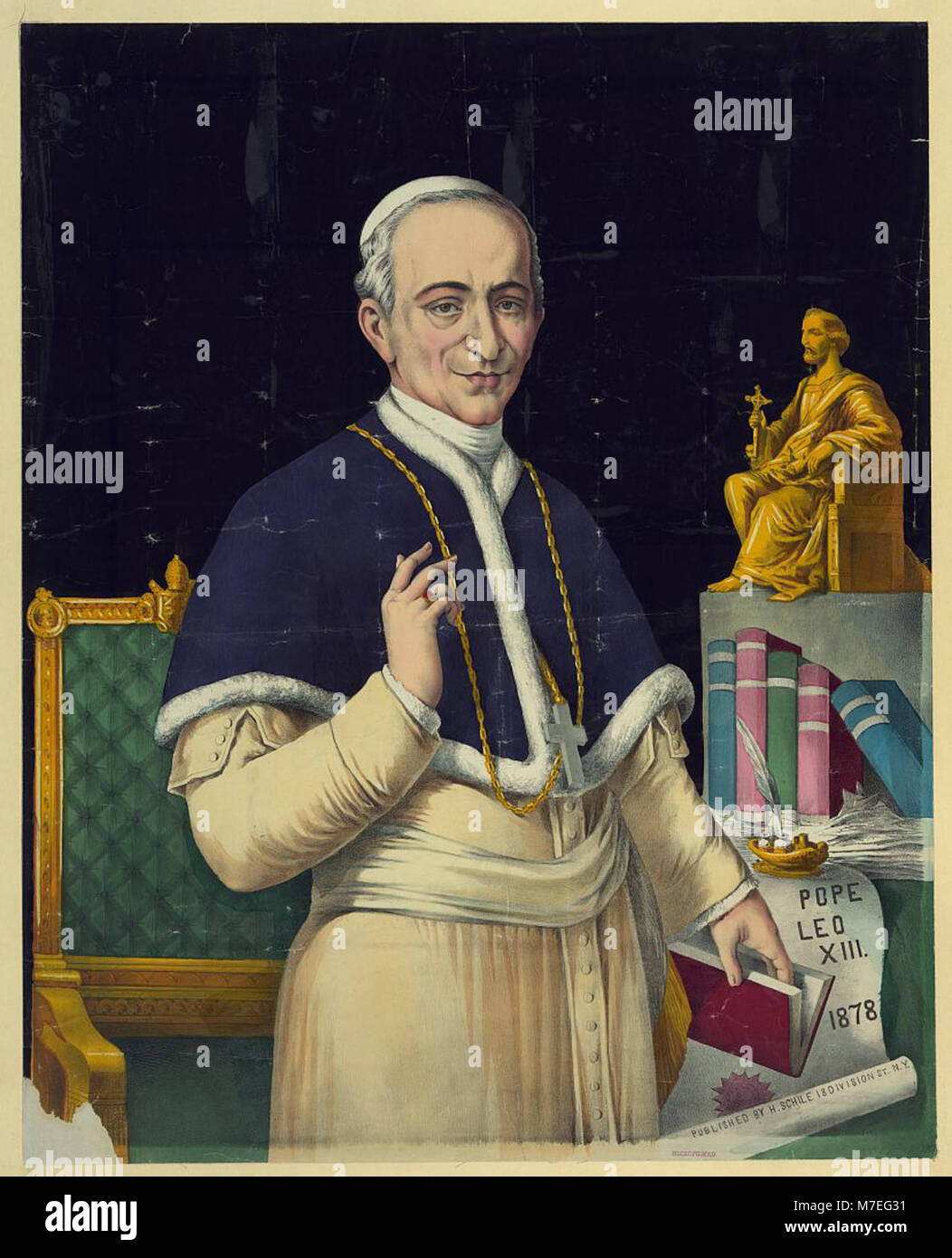 Ein Porträt von Papst Leo XIII., der von 1878 bis 1903 das Oberhaupt der katholischen Kirche war. Bekannt für seine sozialen Lehren, befasste er sich mit Themen wie Arbeitsrechten und dem Verhältnis zwischen Kirche und moderner Gesellschaft. Stockfoto