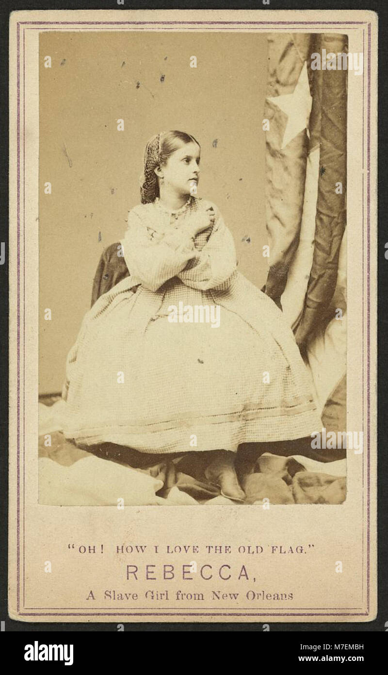 Ein historisches Foto von Rebecca, einem Sklavenmädchen aus New Orleans, aufgenommen vom Fotografen Charles Paxson in New York, das einen ergreifenden Moment aus der Zeit der amerikanischen Sklaverei festnimmt. Stockfoto