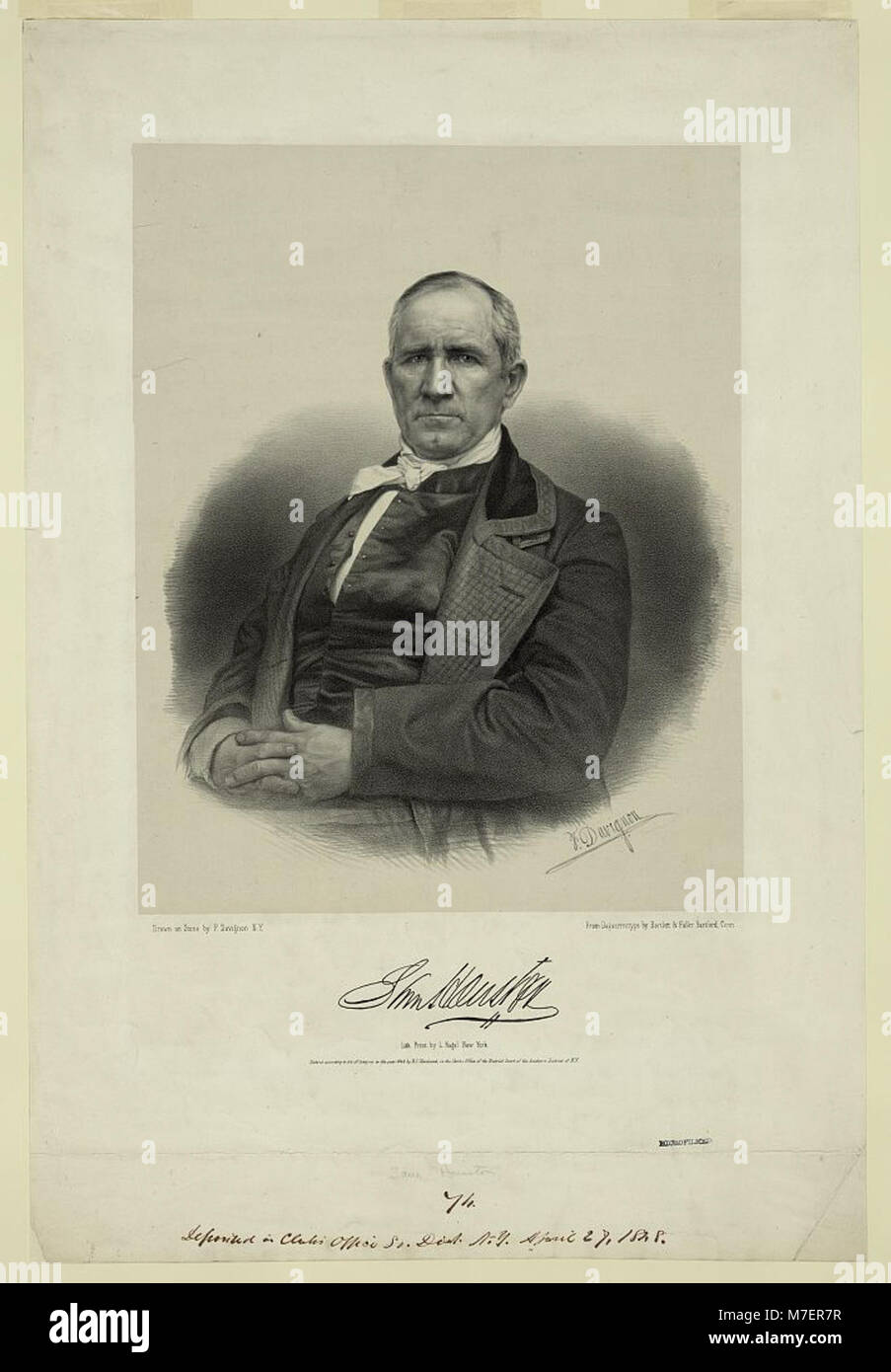 Ein berühmtes Porträt von Sam Houston, einer einflussreichen Persönlichkeit in der Geschichte von Texas. Houston war sowohl der erste als auch der dritte Präsident der Republik Texas und spielte eine Schlüsselrolle bei der Unabhängigkeit von Mexiko. Stockfoto