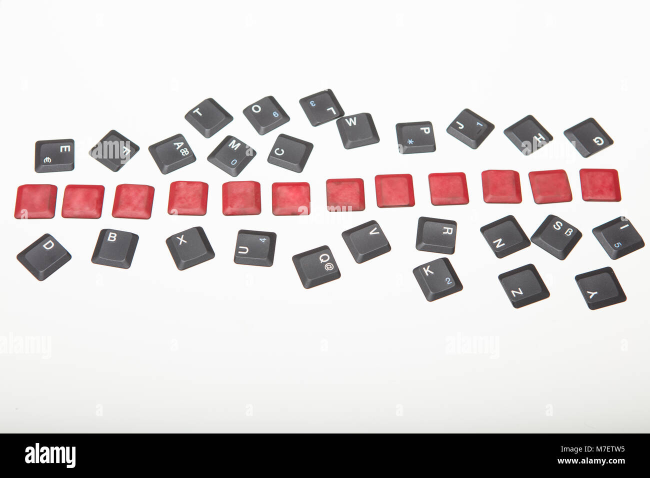 Ansicht eines komponiert alphanumerische Tastatur mit 12 Tasten leer Rot auf Silber Farbverlauf auf Weiß mit Kopie Raum über Stockfoto