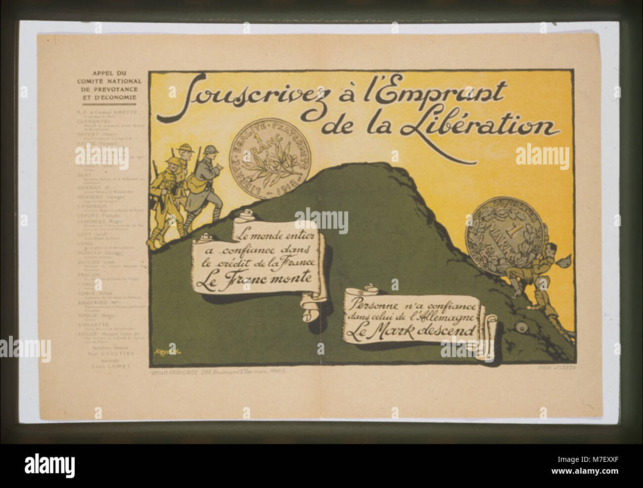 Französisches Plakat, das die Bürger dazu auffordert, den Befreiungskredit zu unterzeichnen, eine Finanzkampagne während des Zweiten Weltkriegs Stockfoto