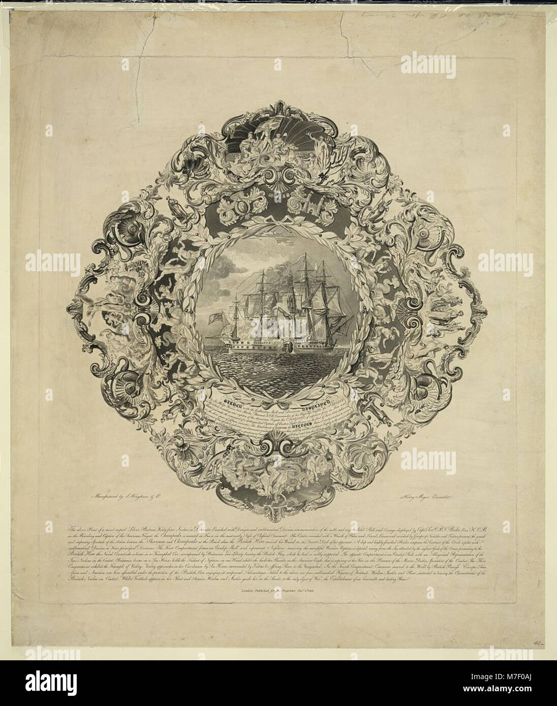 Ein Bild zu Ehren von Sir Philip Bowes Vere Broke, Commander der H.M.S. Shannon, für seine Galanterie bei der erfolgreichen Einschiffung und Eroberung der U.S.S. Chesapeake während des Krieges von 1812. Stockfoto