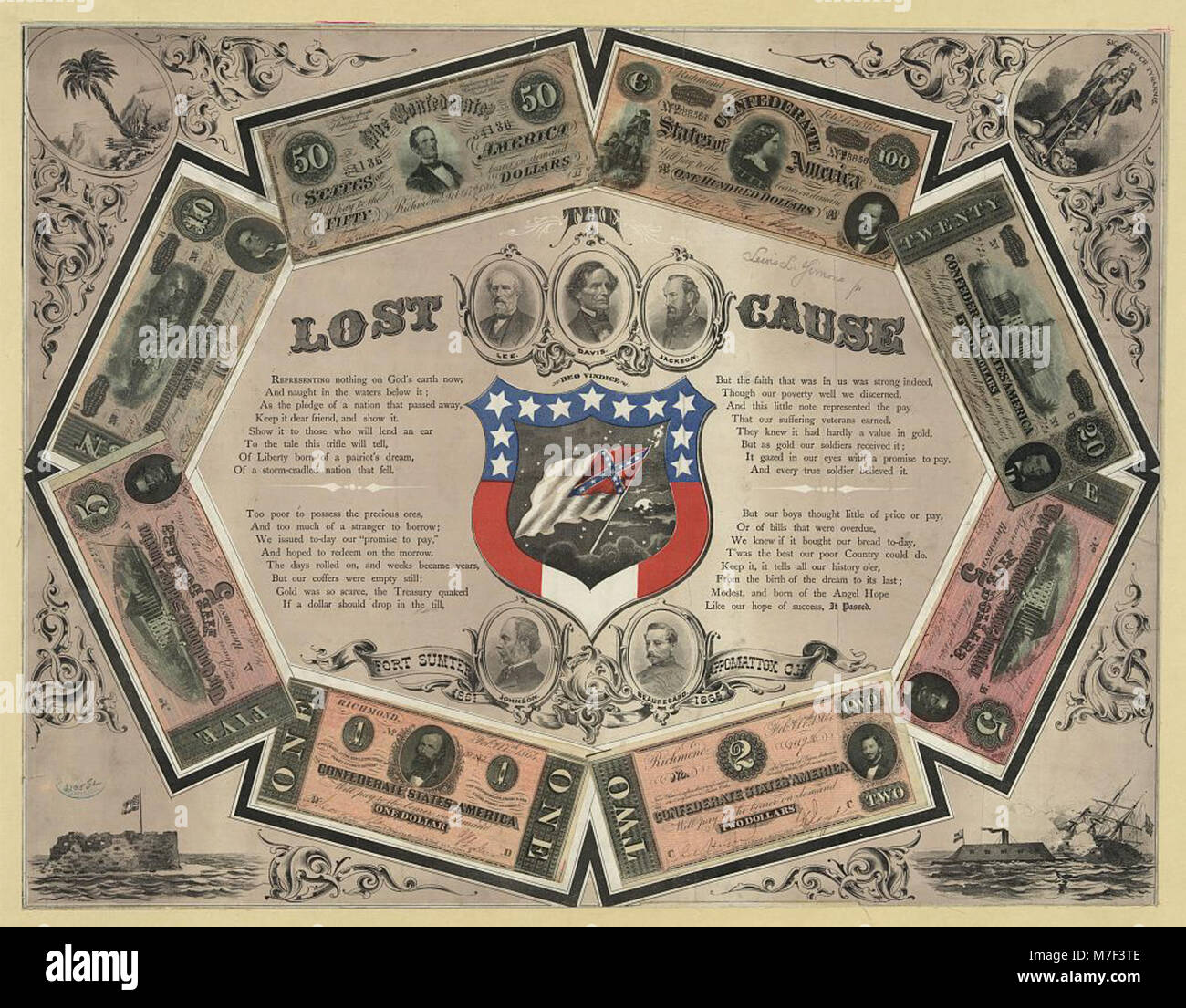 Der Ausdruck „The Lost Cause“ bezieht sich auf die Ideologie nach dem Bürgerkrieg, die die Konföderation und ihre Niederlage romantisierte und sich auf ihren wahrgenommenen edlen Kampf konzentrierte. Stockfoto