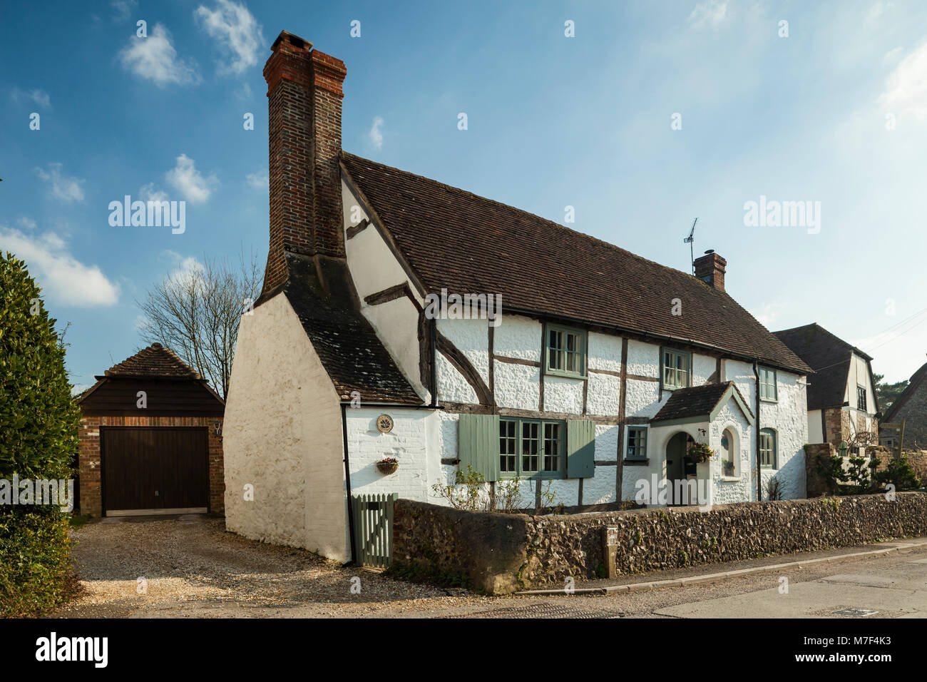 Fachwerk Ferienhaus in Amberley Village, West Sussex, England. Stockfoto