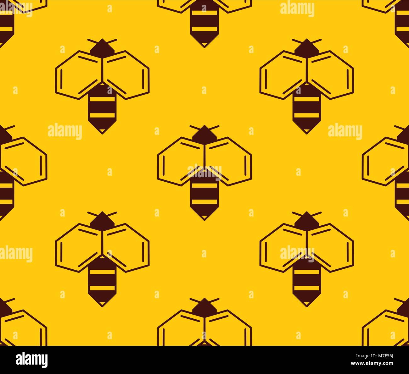 Vektor nahtlose Muster der Biene Logo auf Honig Hintergrund. Einfache biene Schriftzug Stock Vektor