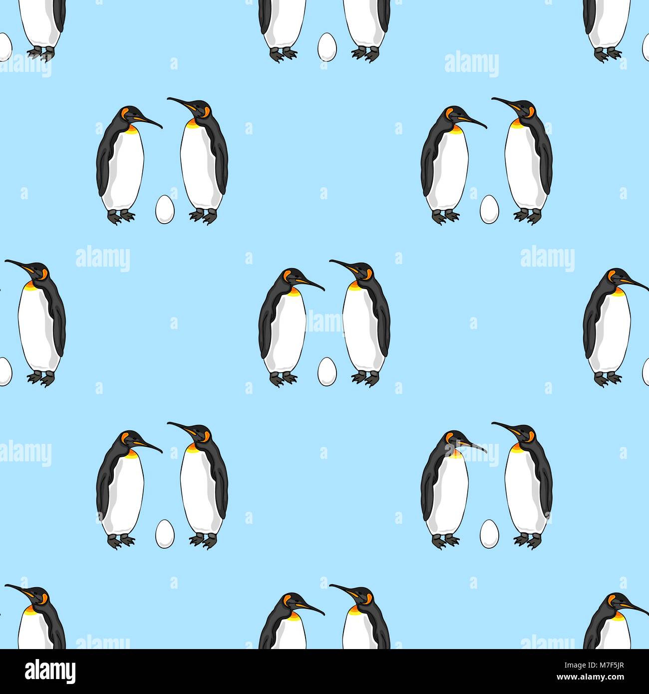 Vektor nahtlose Muster der vogel pinguin Paar mit Ei. Kaiser pinguin Familie Stock Vektor