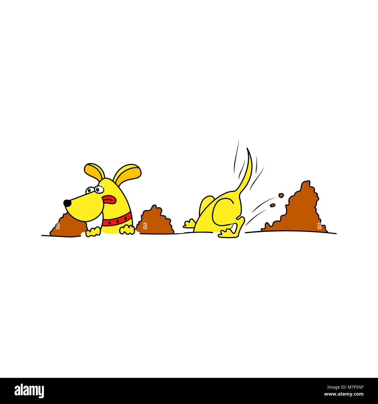 Vektor cartoon gelber Hund grabend, Nora in der Erde. Symbol für 2018 Jahr Stock Vektor