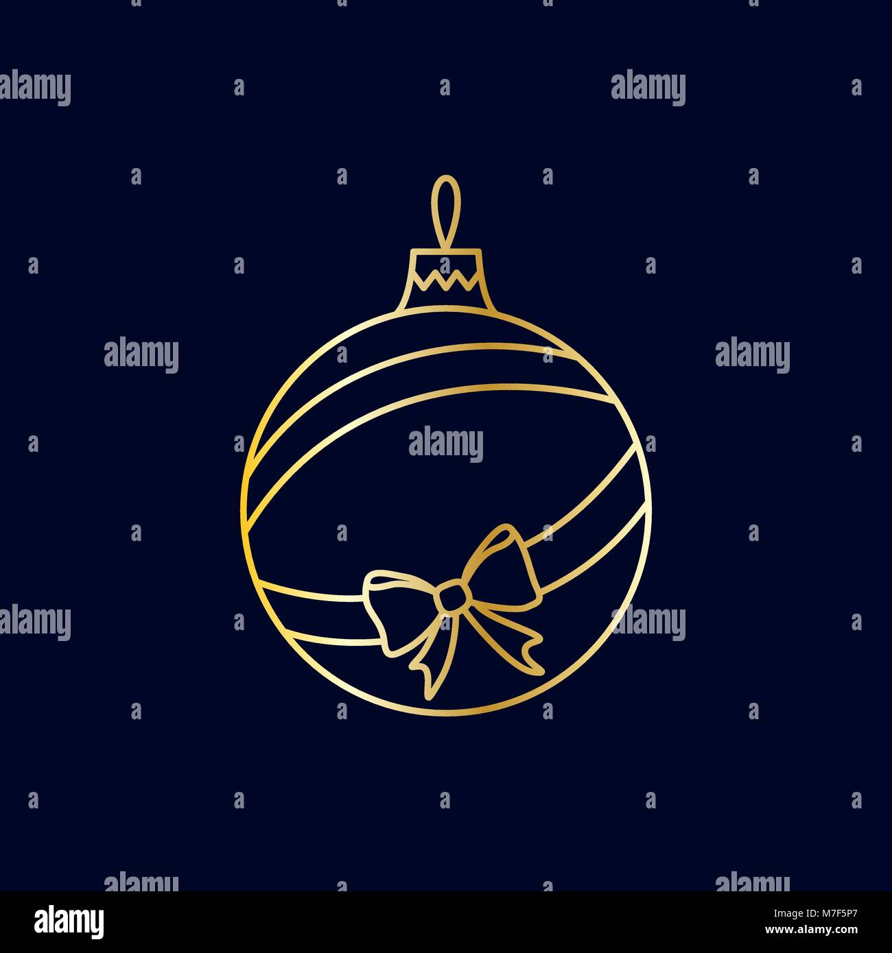 Vektor einfache golden Christmas tree Ball mit Band und Bogen. Line art design Stock Vektor