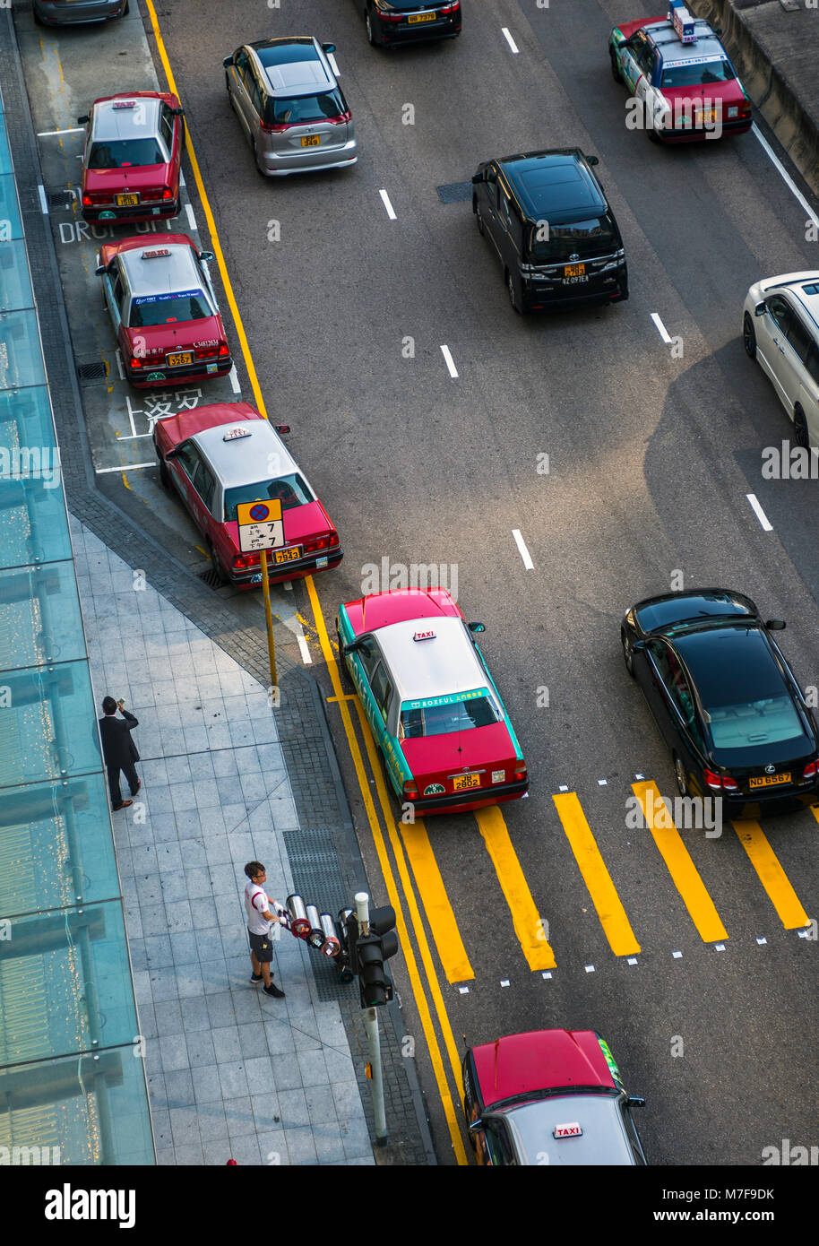 Taxi Drop off Point Central Hongkong, Ansicht von oben Stockfoto