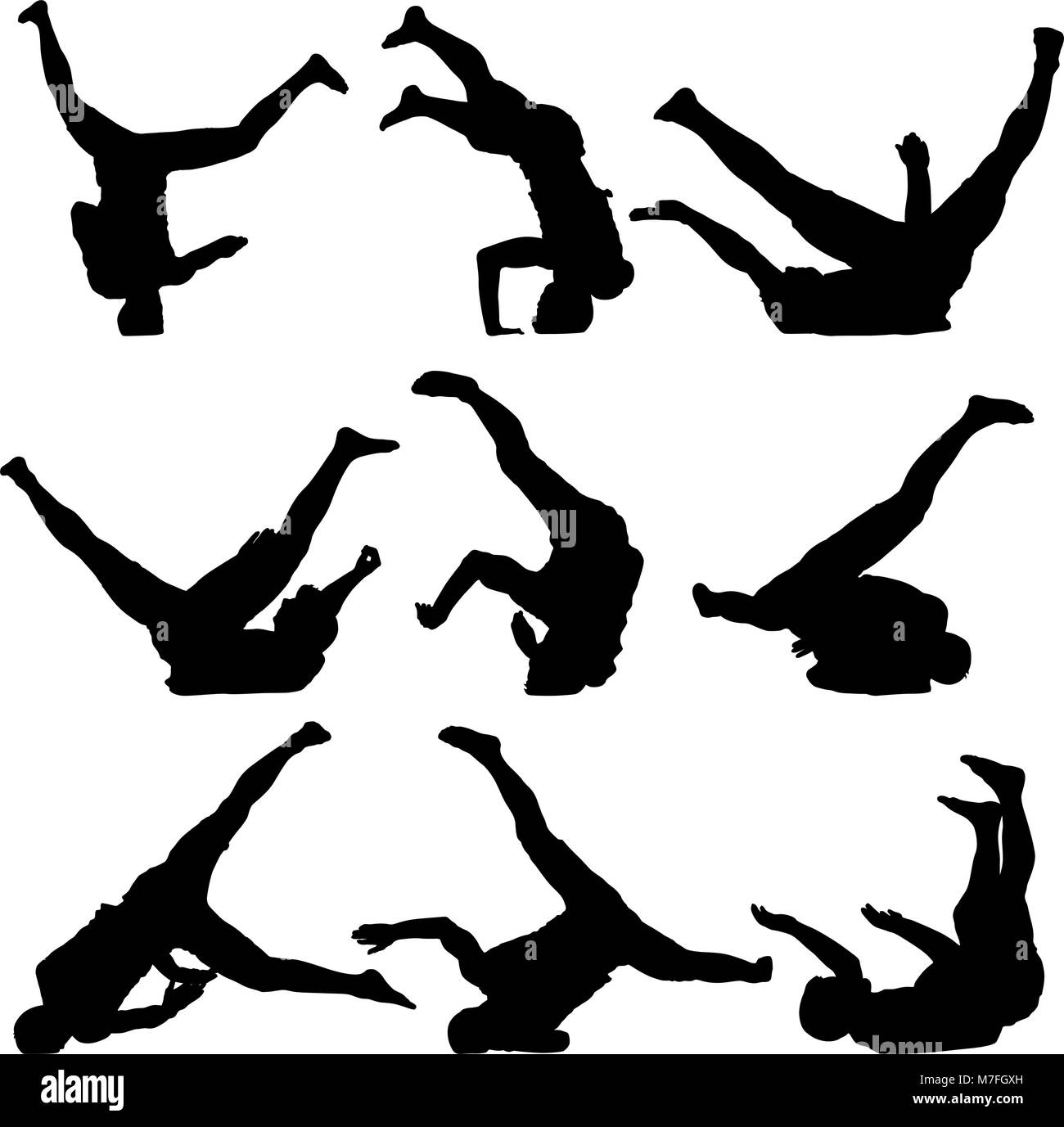 Schwarze Silhouetten Breakdance auf einem weißen Hintergrund festlegen Stock Vektor