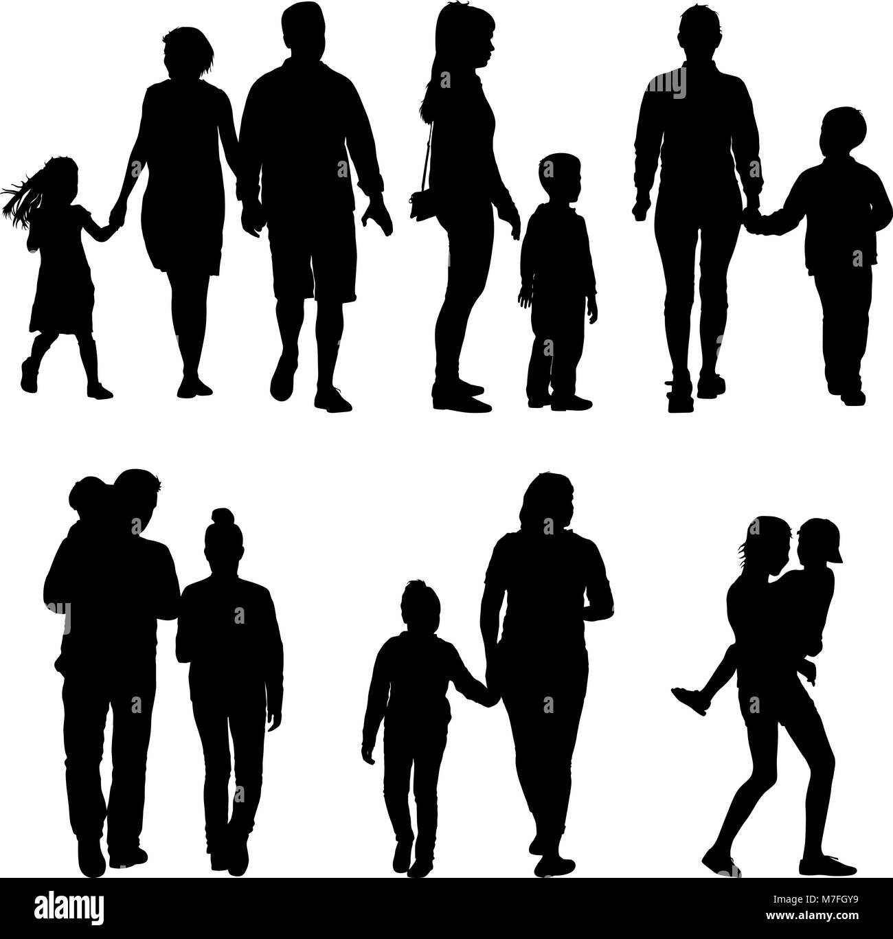 Eingestellte Silhouette der glückliche Familie auf einem weißen Hintergrund Stock Vektor