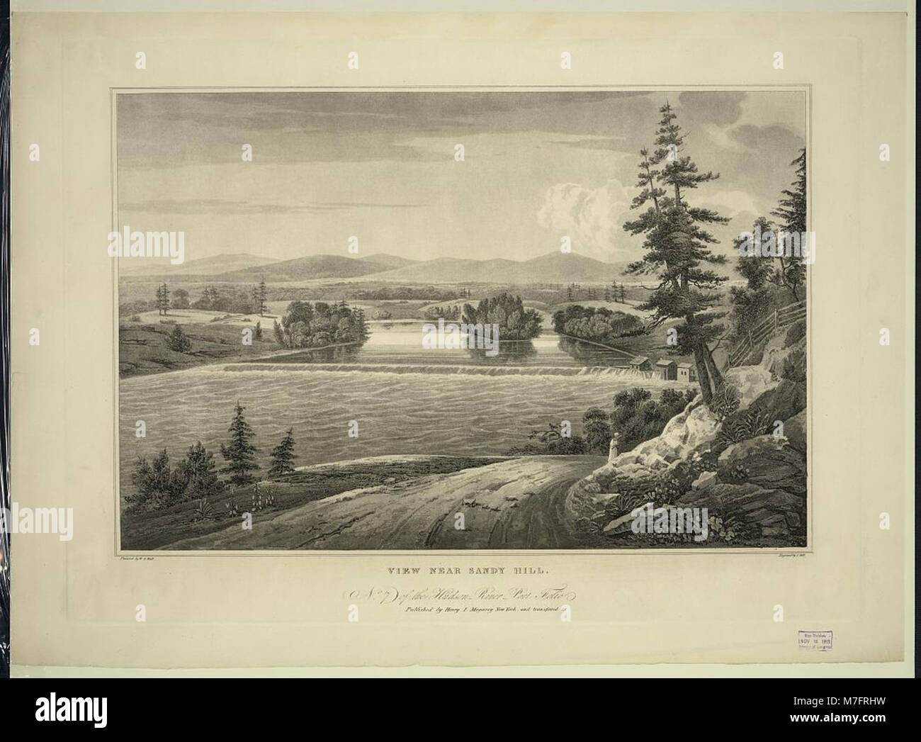 Dieses Bild, gemalt von W. G. Wall und graviert von I. Hill, zeigt eine malerische Aussicht in der Nähe von Sandy Hill und zeigt die künstlerische Darstellung der Landschaft. Stockfoto