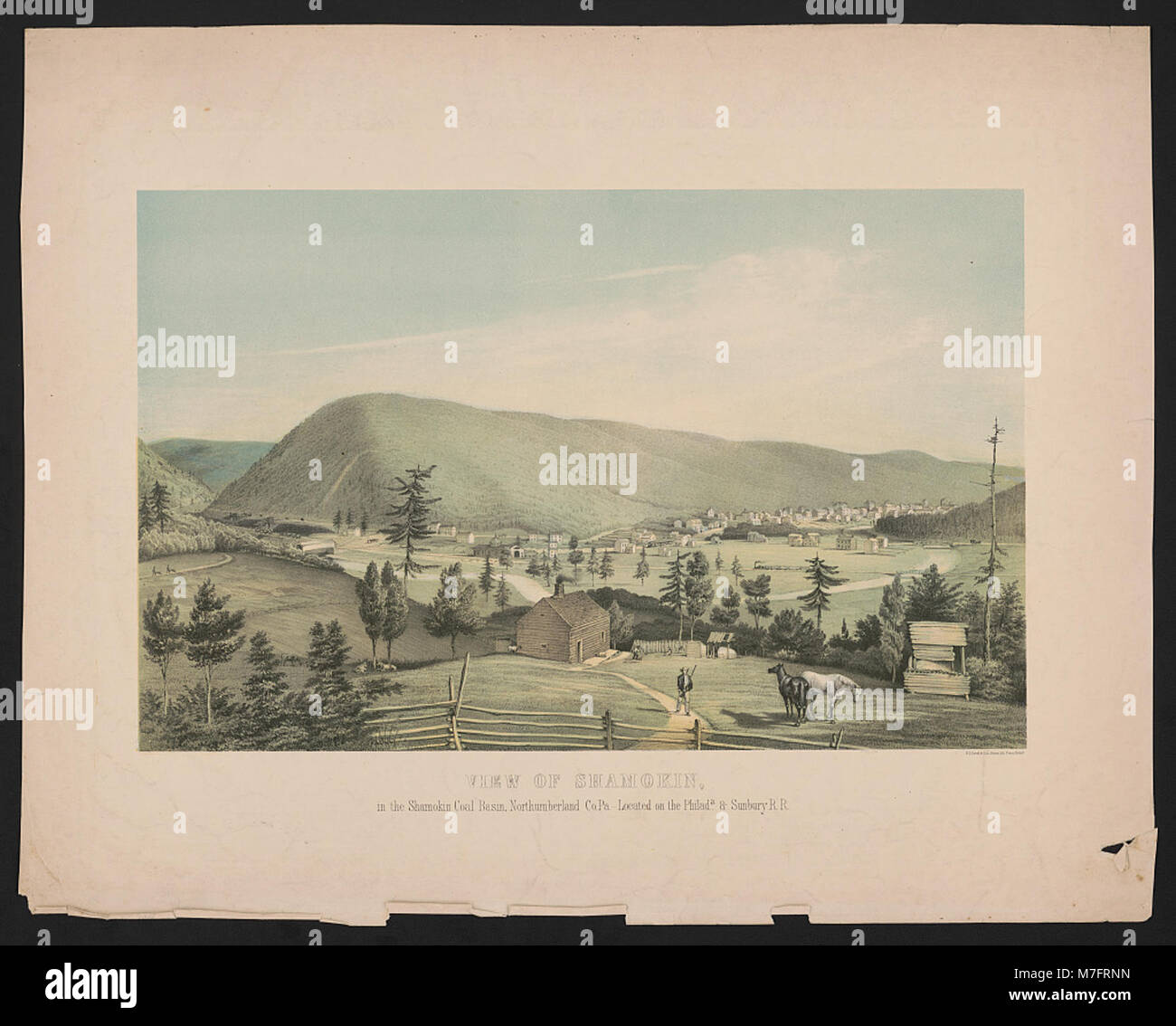 Blick auf Shamokin, im Shamokin Kohlebecken im Northumberland County, Pennsylvania. Das Bild zeigt den Kohlebergbau und die Rolle der Philada. Und Sunbury Railroad in dieser Region. Stockfoto