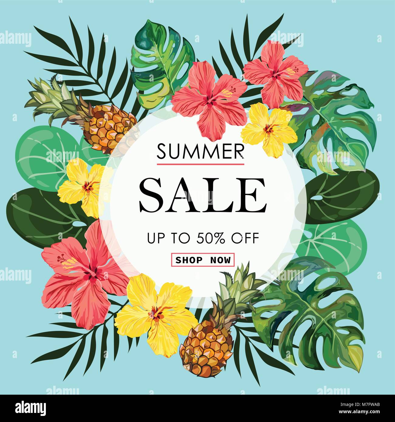 Summer Sale tropischen Banner Hintergrund. Stock Vektor