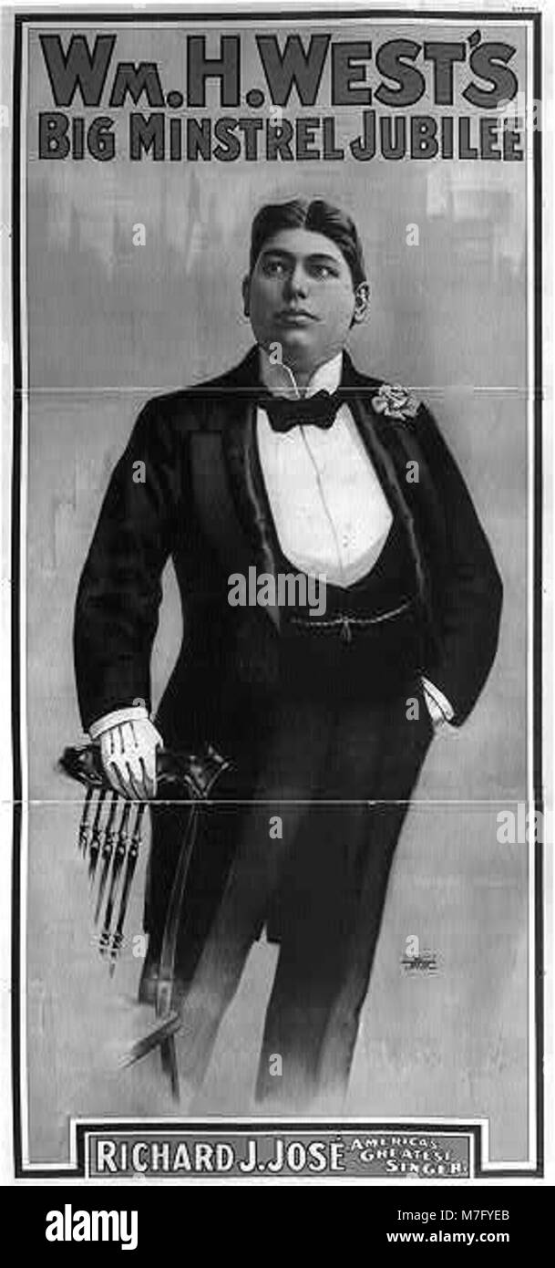 Ein Werbebild für WM. H. West's Big Minstrel Jubilee, eine beliebte Musikshow aus dem späten 19. Jahrhundert. Das Bild zeigt den Unterhaltungsstil und die kulturelle Bedeutung der Vorstellung. Stockfoto