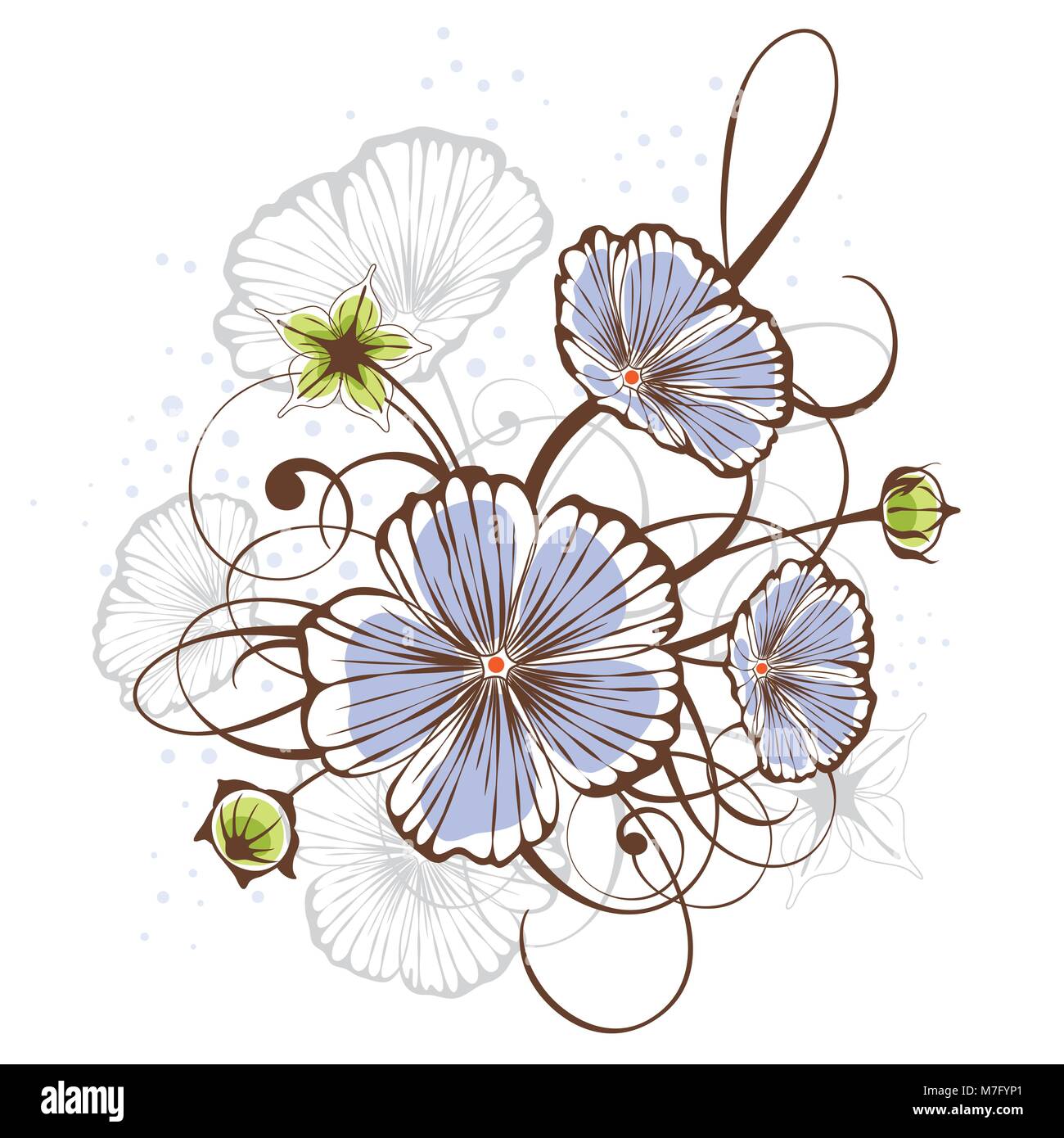 Vintage floral Design, bunte Zusammensetzung auf weißem Hintergrund Stock Vektor