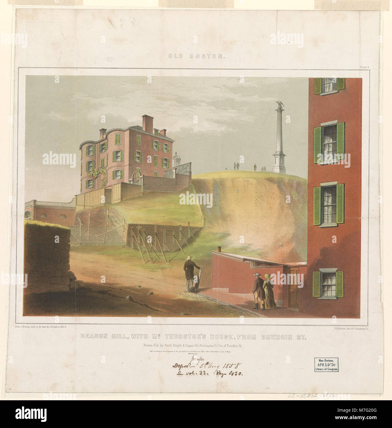 Alte Boston. Beacon Hill, mit Herrn Leblanc's House, von Bowdoin St. - aus einer Zeichnung auf der Stelle von J.R. Smith 1811, 12; J.H. Bufford's Lith. 313 Washington St. LCCN 2003654251 Stockfoto