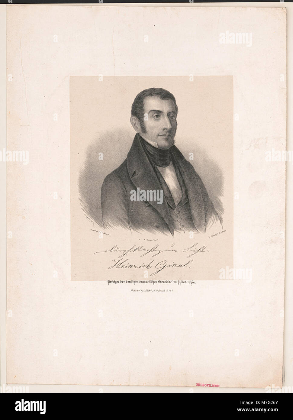 Heinrich Gal, ein Prediger der Deutschen Evangelischen Gemeinde in Philadelphia, wurde während seines Gottesdienstes in der Kirchengemeinde gefangen genommen. Stockfoto