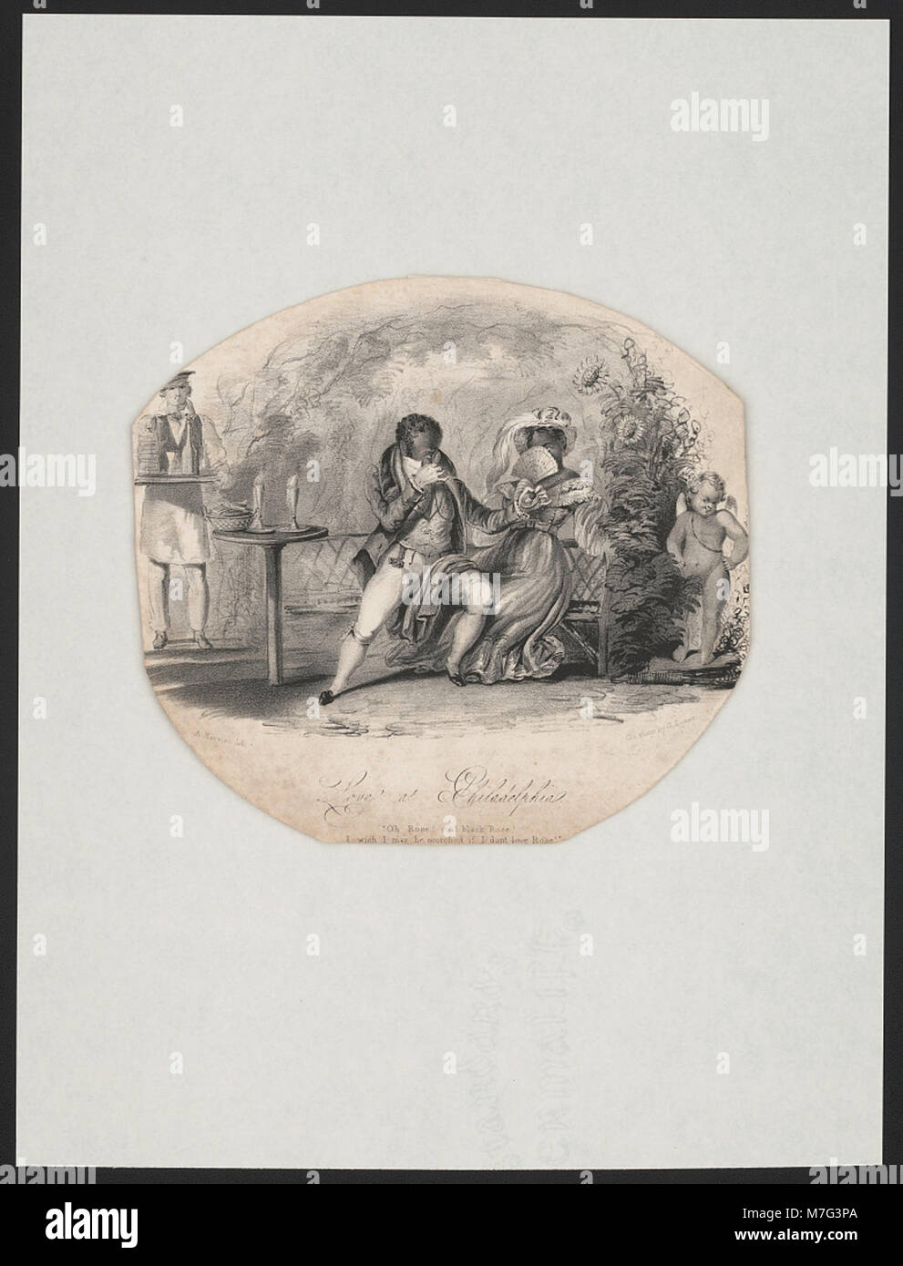 Eine Darstellung der romantischen Liebe in Philadelphia, aufgenommen von G. Rymer, die wahrscheinlich die kulturellen oder gesellschaftlichen Werte der Beziehungen während der Zeit betont, in der sie entstanden sind. Stockfoto