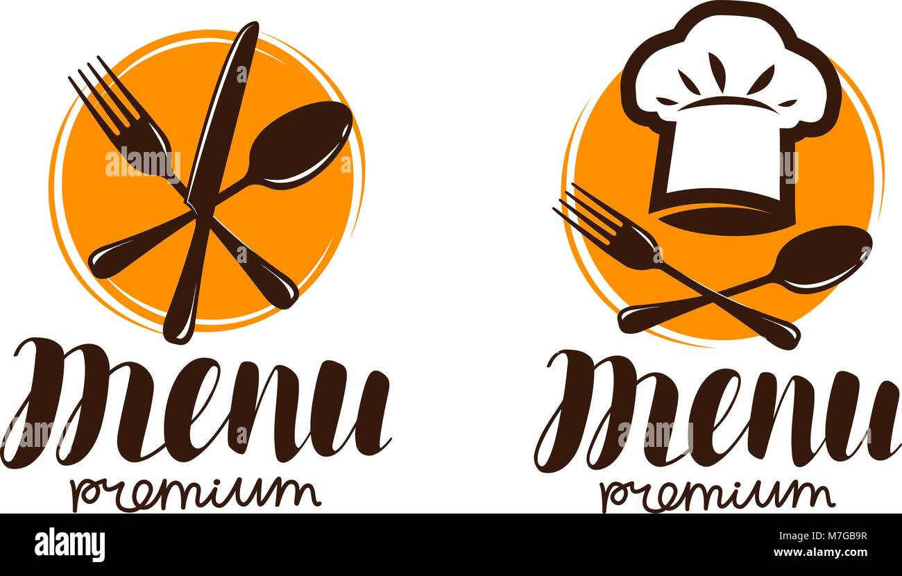 Menü im Restaurant, Logo oder Label. Kochen, Küche Konzept. Vector Illustration Stock Vektor