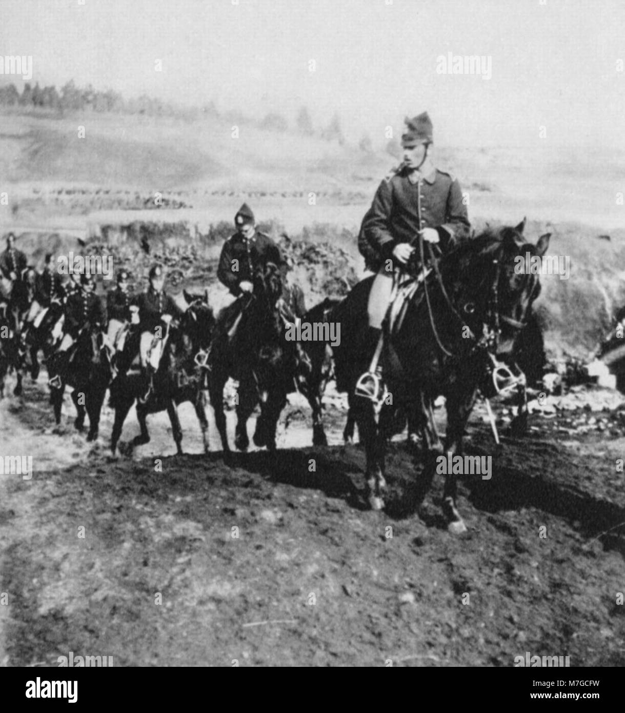 Eine Fotografie von Giuseppe Primoli mit Lanzreiter, aufgenommen mit frühen fotografischen Techniken. Das Porträt spiegelt den künstlerischen Stil des späten 19. Jahrhunderts wider. Stockfoto