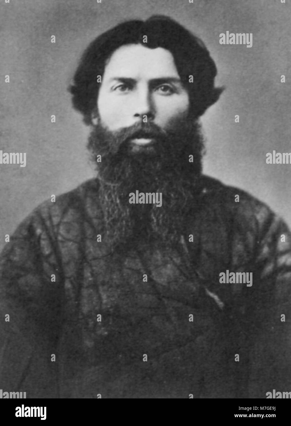 Ein Porträt eines russischen Fotografen aus der Mitte des 19. Jahrhunderts. Das Bild bietet einen Einblick in die russische Fotografie während der 1860er Jahre und hebt sowohl den Stil der Epoche als auch den kulturellen Kontext hervor. Stockfoto