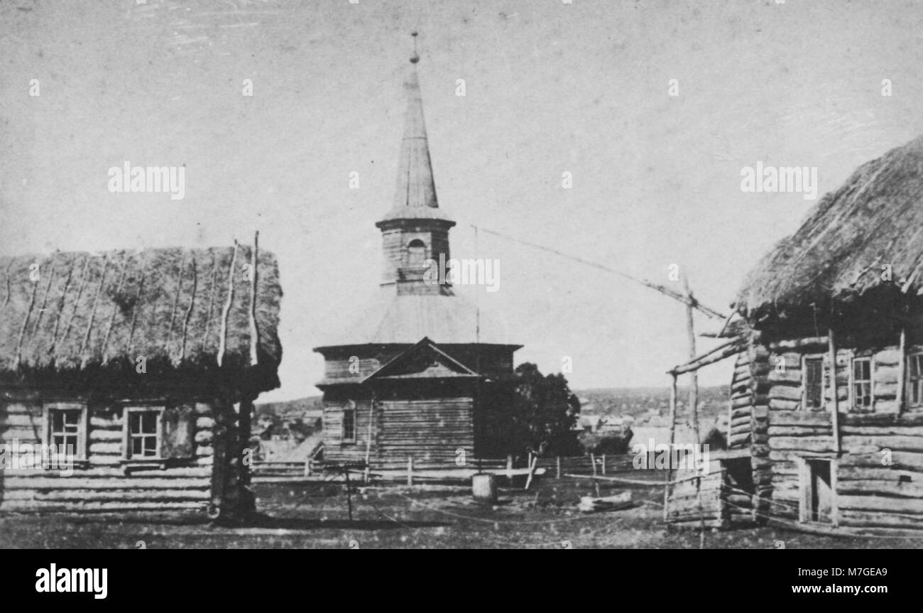 Diese Fotografie eines russischen Fotografen aus dem Jahr 1868 zeigt eine tatarische Moschee in der Nähe von Simbirsk, die den architektonischen Stil und die kulturelle Bedeutung der tatarischen Gemeinden in Russland während des 19. Jahrhunderts zeigt. Stockfoto