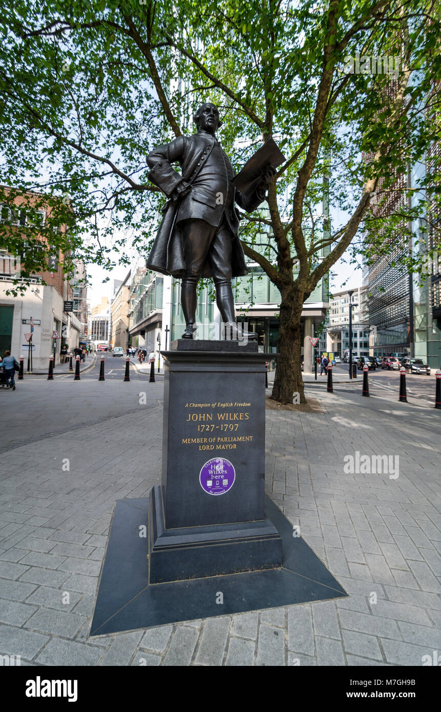 John Wilkes Statue von James Butler, fetter Lane, London, Großbritannien 1988 Stockfoto