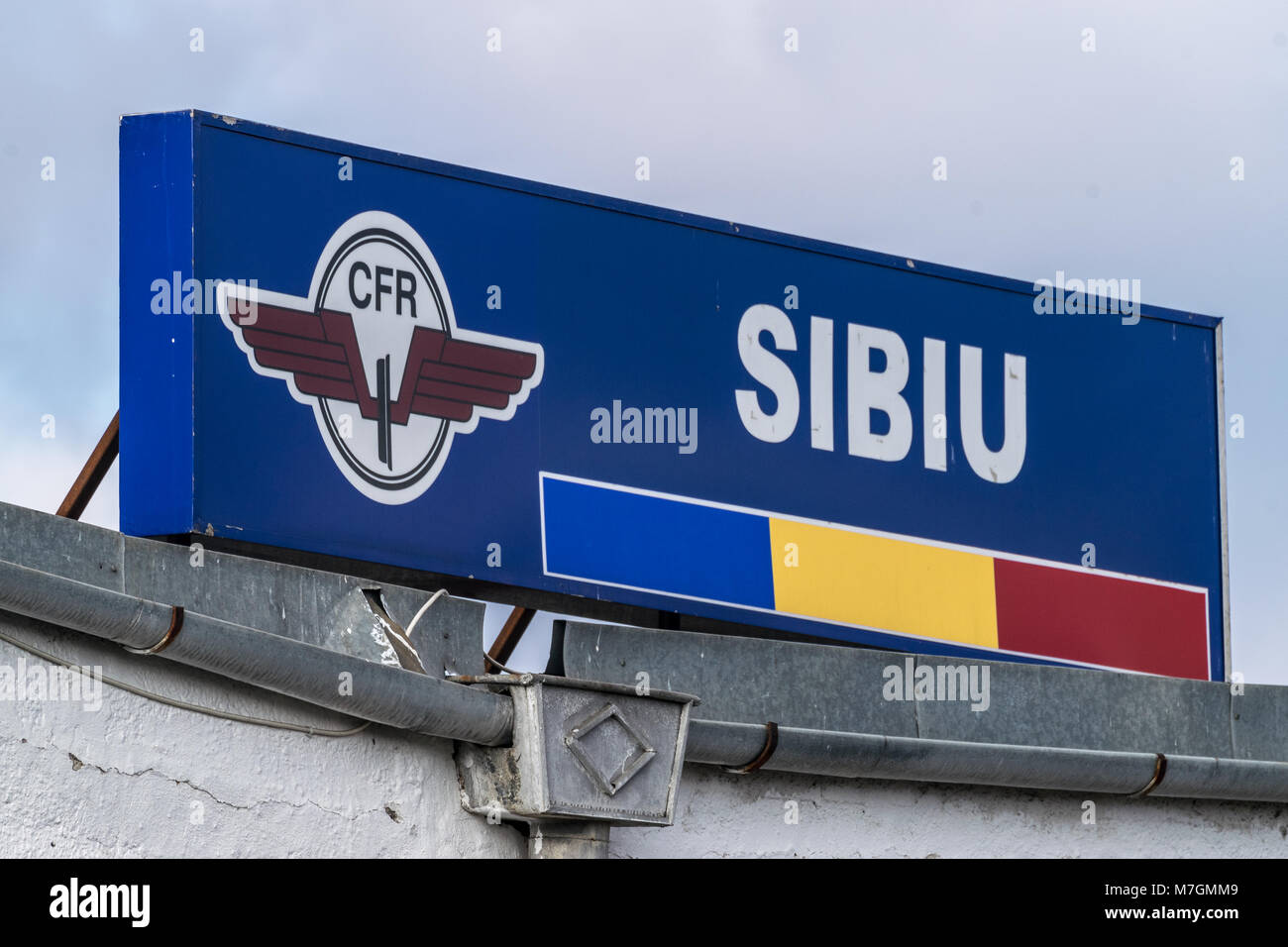 SIBIU, Rumänien - 10 Februar, 2018: Sibiu Bahnhof, in der Nähe von Sibiu Stadtzentrum Stockfoto