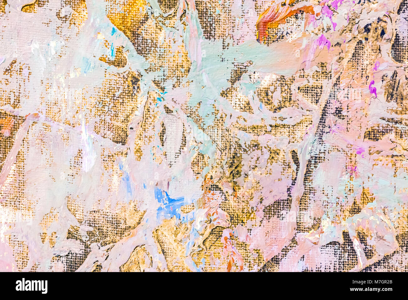 Abstrakte Kunst Ölmalerei closeup. bunte Leinwand mit expressiven Pinselstriche. Stockfoto