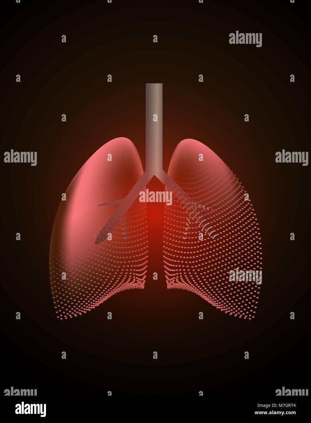 Lungen mit Schmerzen. Stilisierte Übergang von einer echten Orgel zu einem X-Ray Effect. Medizinische Illustration von Lungenerkrankungen. 10 eps Stock Vektor