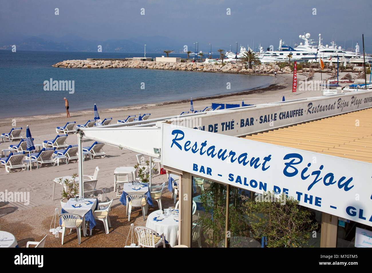 Beach Restaurant 'Bijou', Cannes, Côte d'Azur, Südfrankreich, Frankreich, Europa Stockfoto