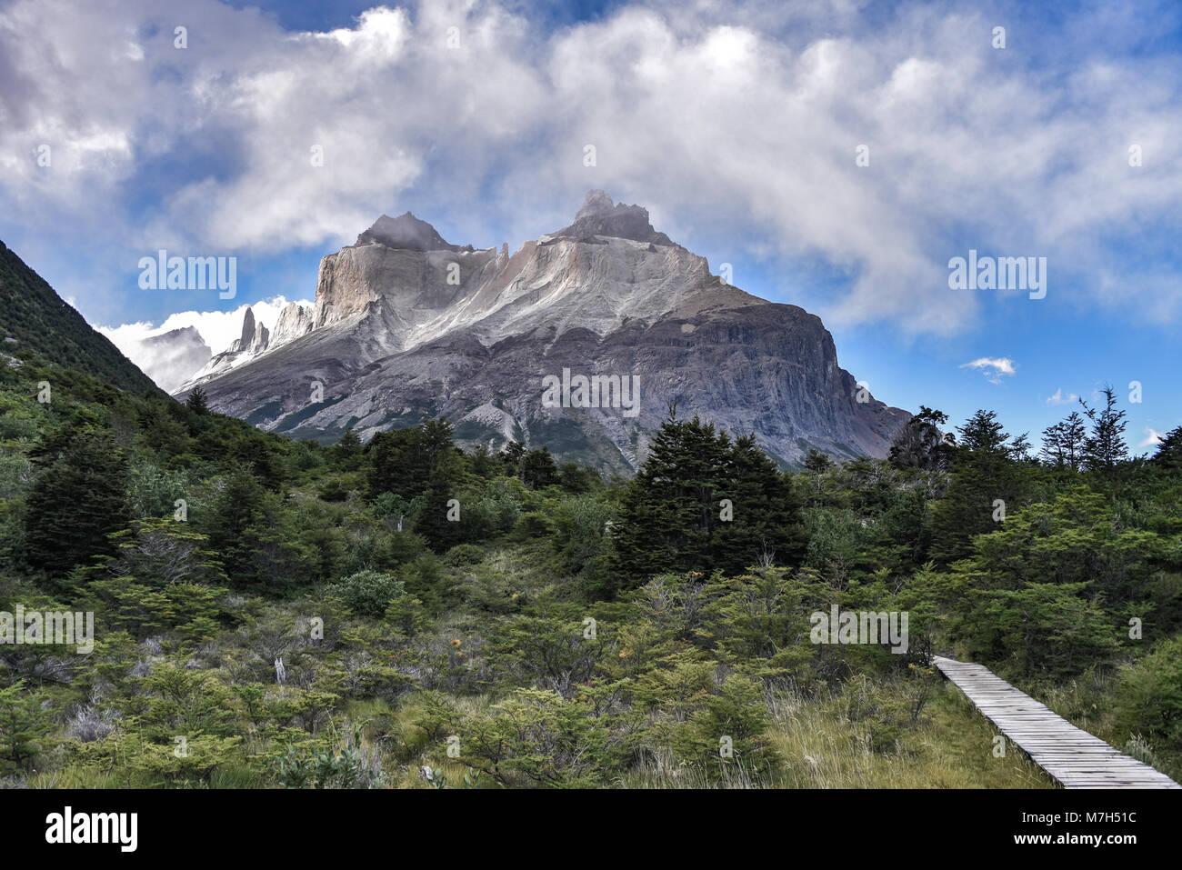 Cuerno Auftraggeber und dem Valle Frances, Torres del Paine Nationalpark. Patagonien, Chile Stockfoto