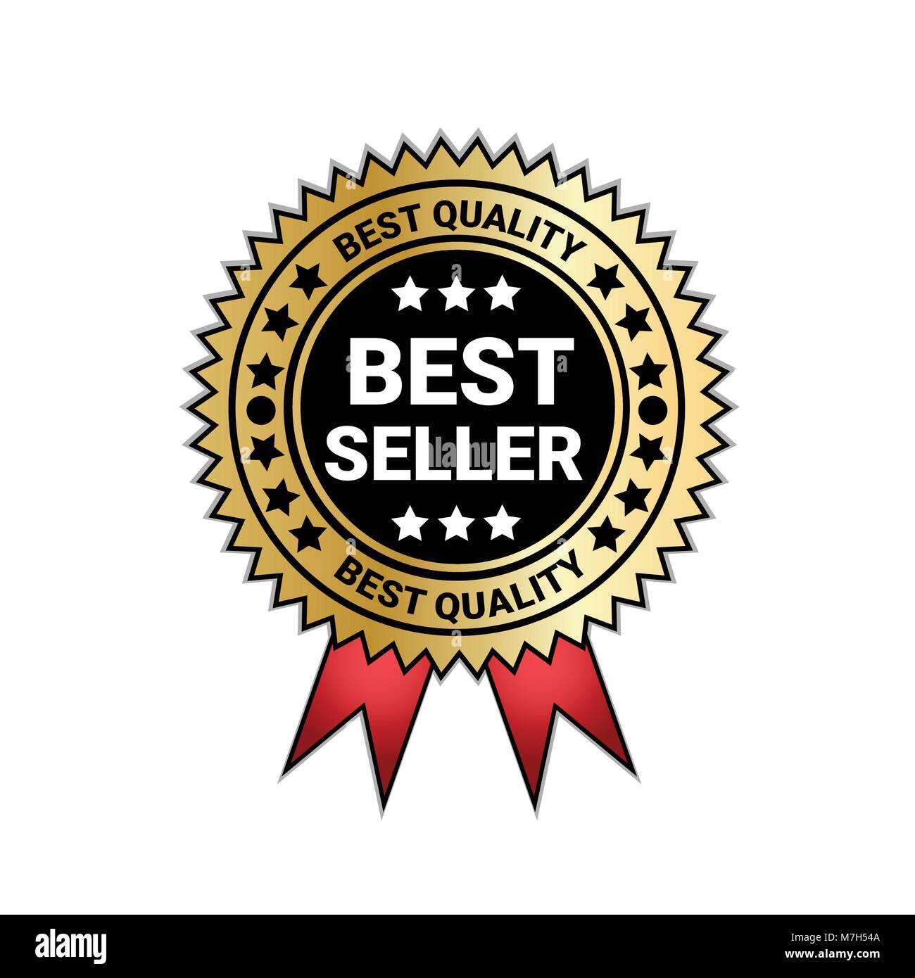 Bestseller und Qualität Medaille Golden Seal mit roter Schleife Dekoration Stock Vektor