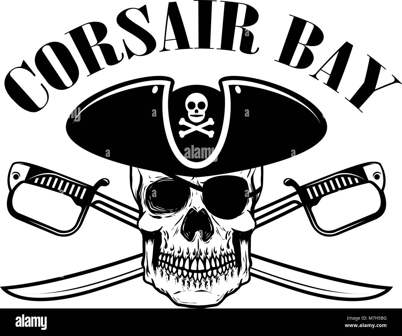 Piraten. Emblem Vorlage mit Schwertern und Pirat Totenkopf. Design