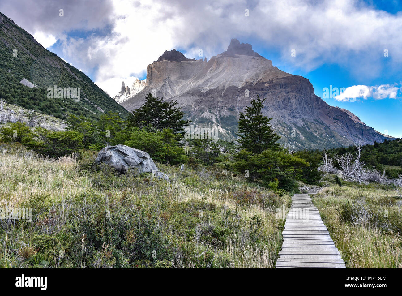 Cuerno Auftraggeber und dem Valle Frances, Torres del Paine Nationalpark. Patagonien, Chile Stockfoto