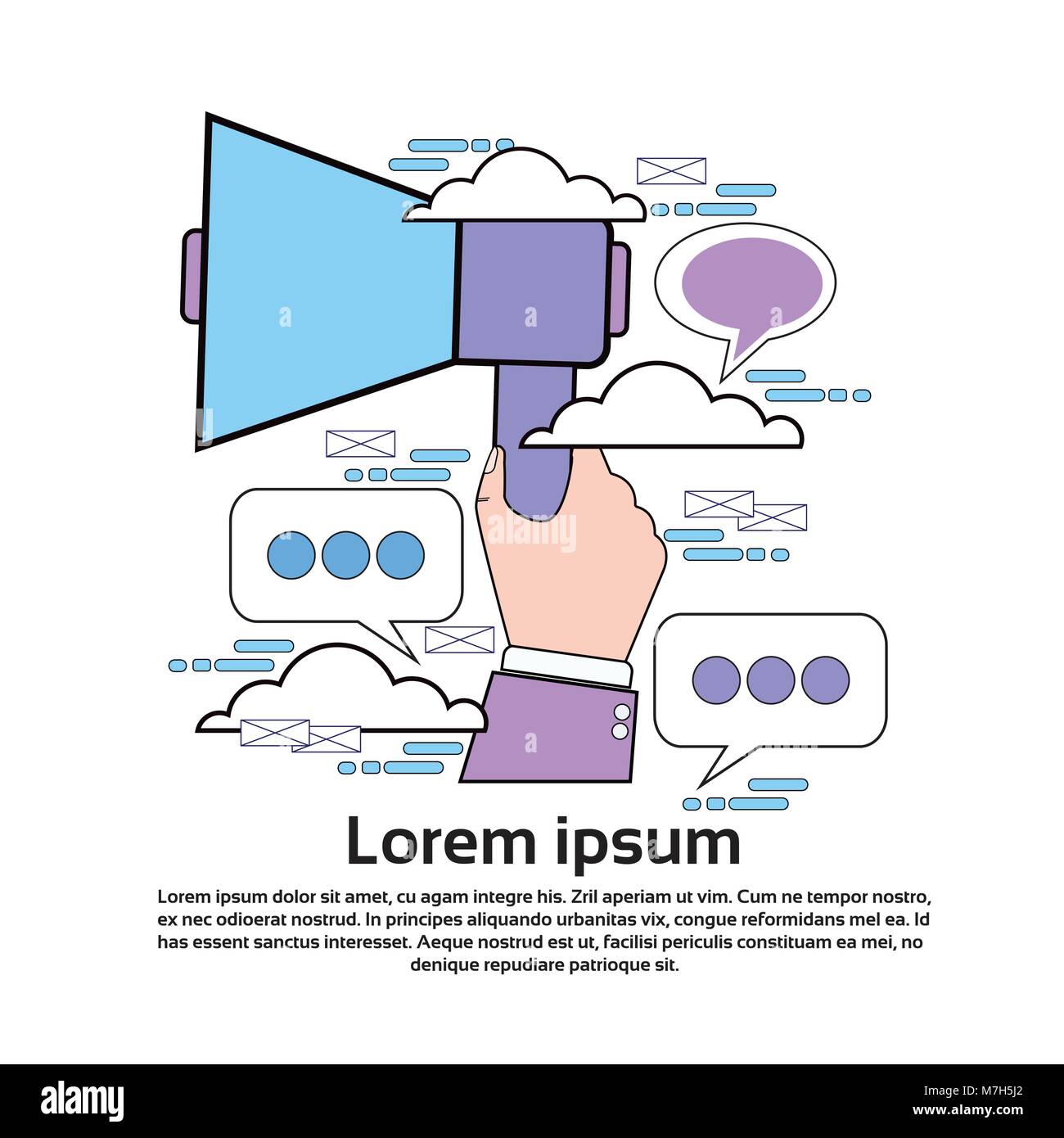 Hand Megaphon Digitale Medien Marketing Konzept Banner mit Kopie Raum Stock Vektor