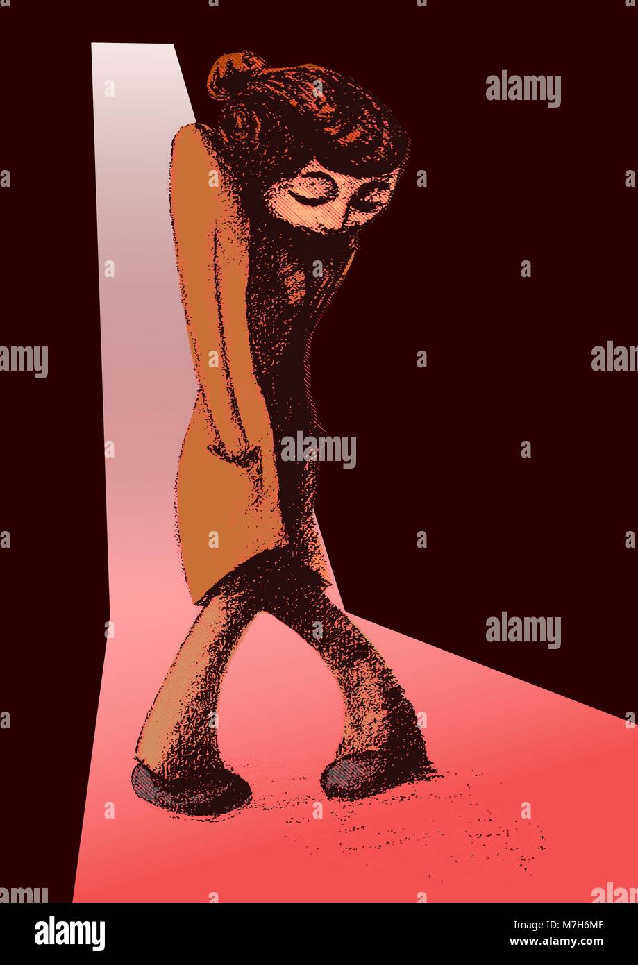 Die einsamen Lab Mädchen. Eine Illustration depciting Einsamkeit, wo ein Labor girl/Medic steht im Schatten allein in eine introvertierte darstellen, Traurigkeit Stock Vektor
