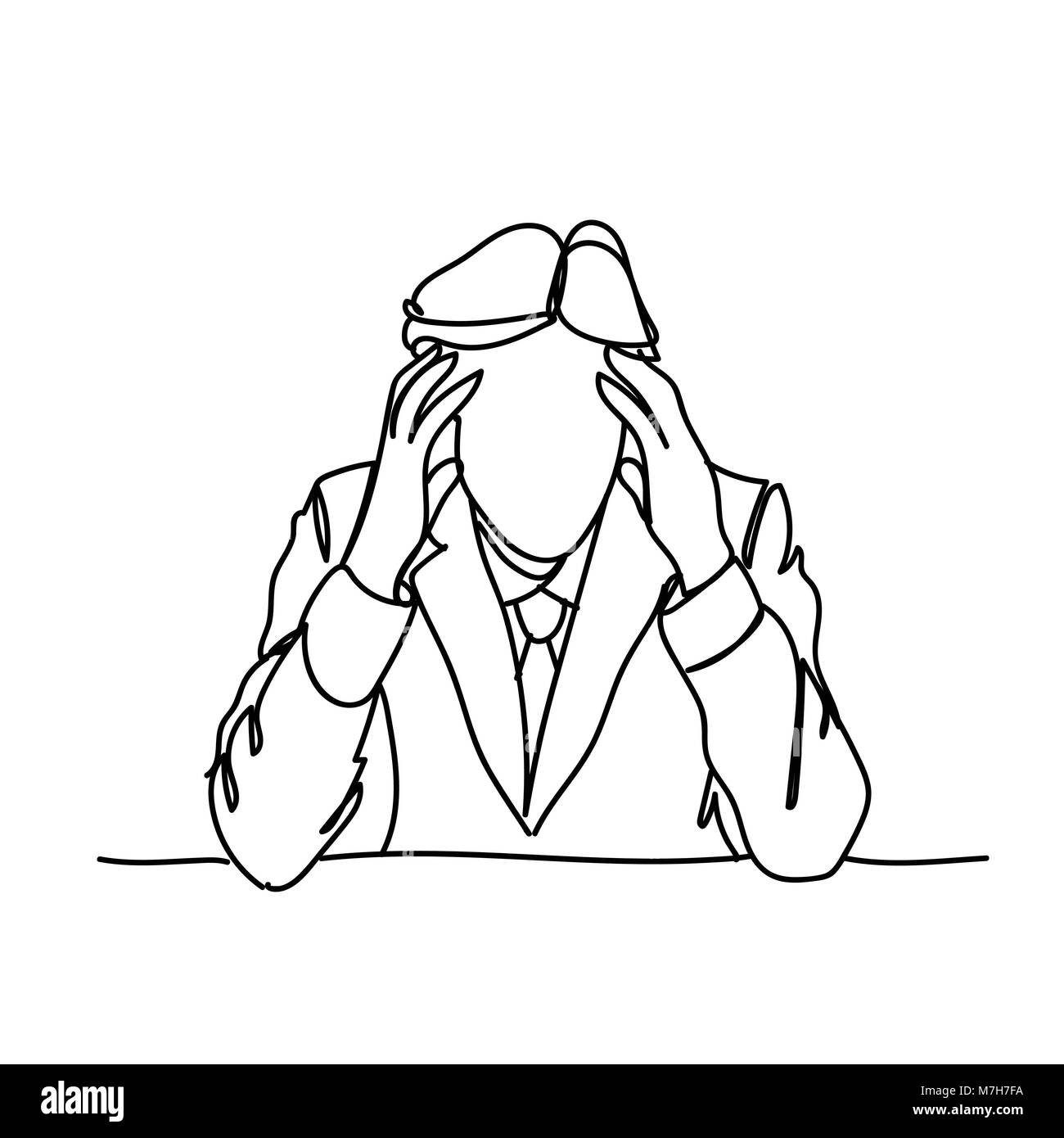 Doodle frustriert Business Mann hält den Kopf Stress oder Kopfschmerzen Konzept Stock Vektor