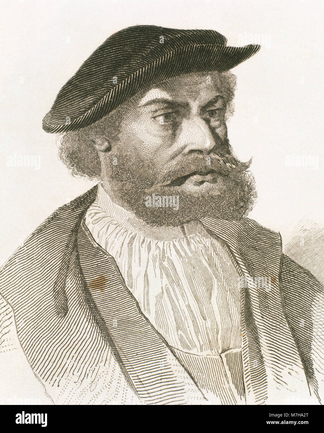 Hans Holbein der Jüngere (1497-1543). Deutsche Maler und Kupferstecher. Portrait, Ca. 1540. Zeichnung von Vernier, Kupferstich von Pannier, 1838. Stockfoto