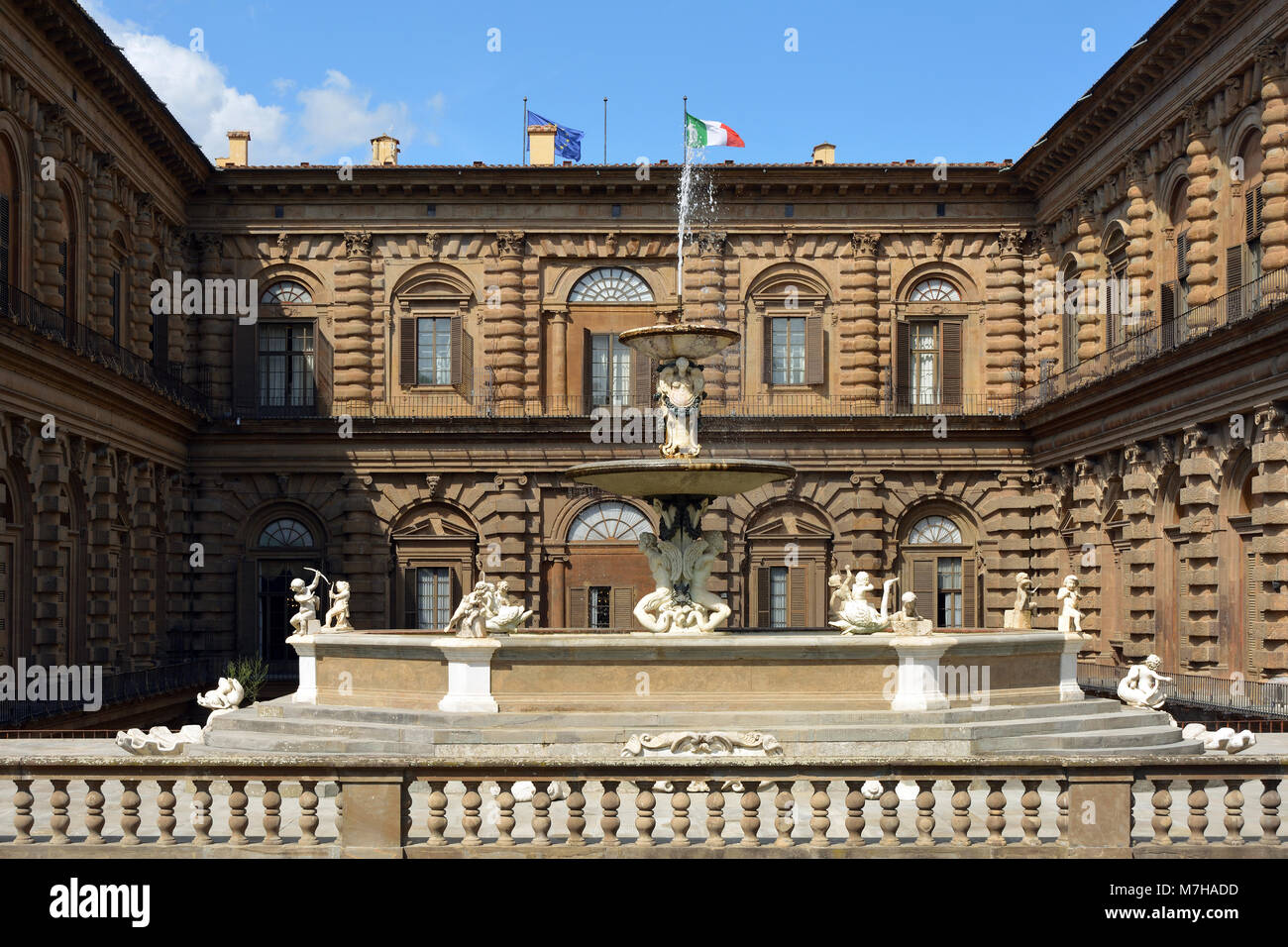 Palazzo Pitti in Florenz in einer Teilansicht - Italien. Stockfoto