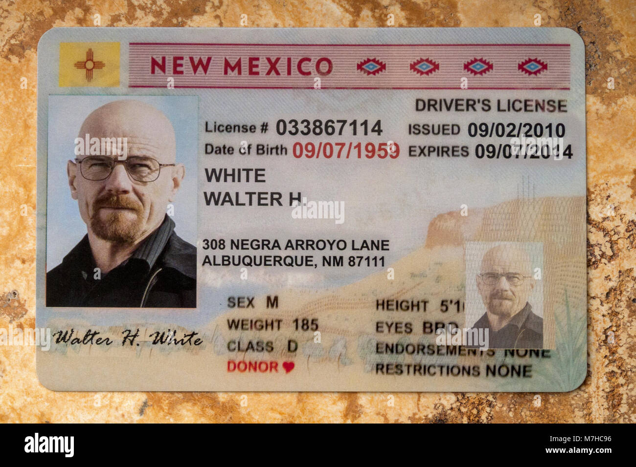 Postkarte von Führerschein der "WALTER WHITE' aka Heisenburg Stockfoto