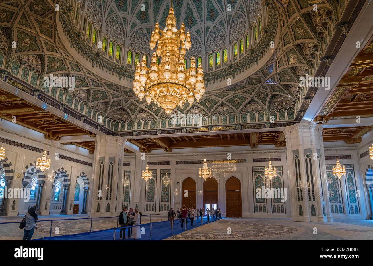 Muscat, Oman - Jan 17, 2018. Innenraum der Gebetsraum der Moschee in Muscat, Oman Stockfoto