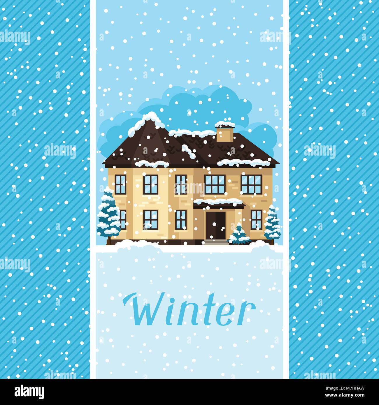 Winter Card Design mit Haus und Bäume Stock Vektor