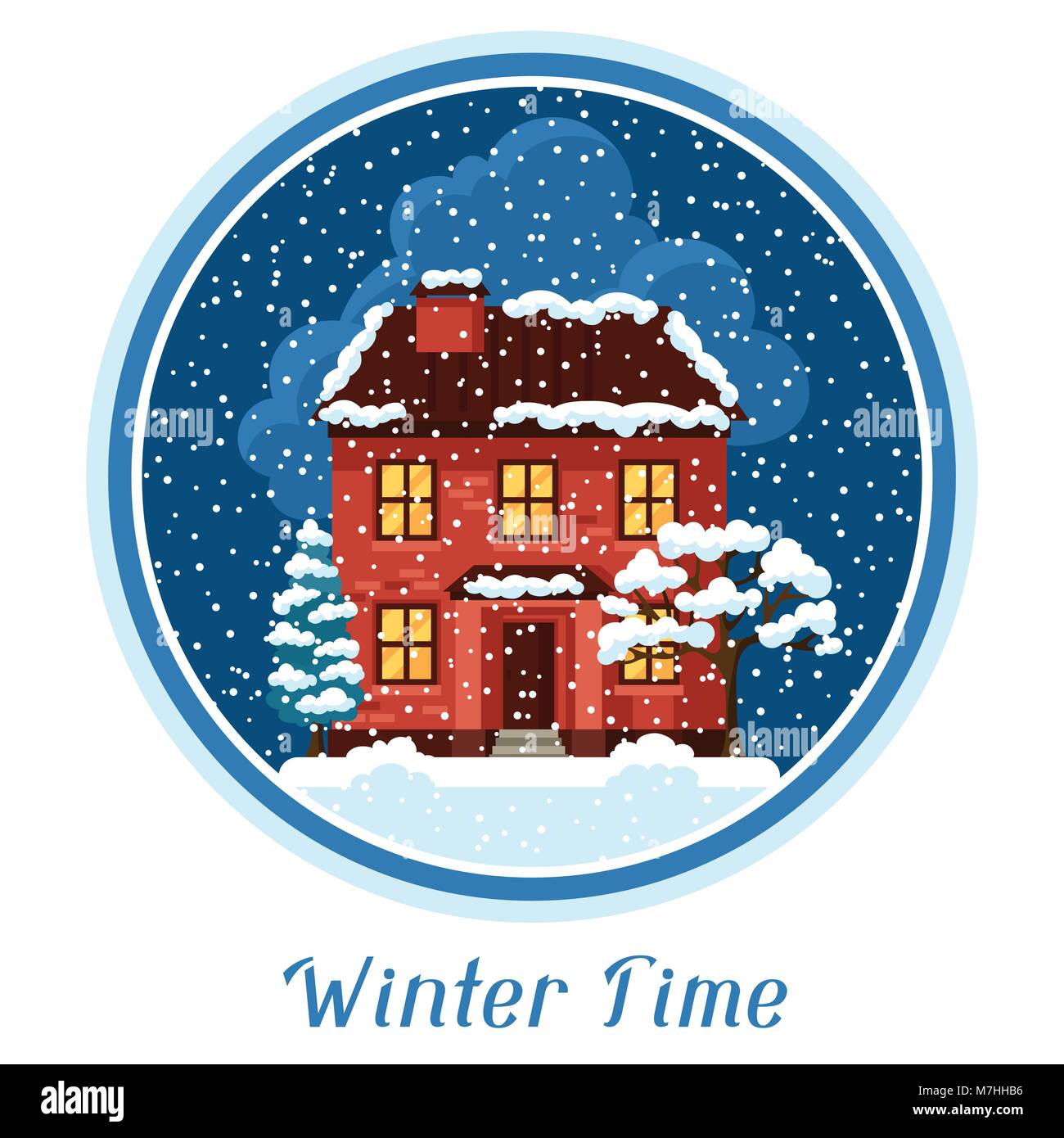 Winter Card Design mit Haus und Bäume Stock Vektor