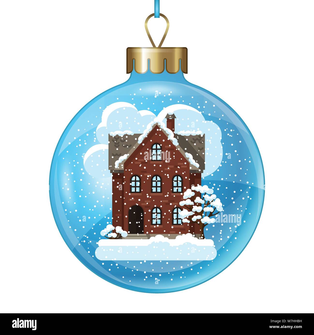 Winter Card Design mit Haus und Bäume auf Kugel Stock Vektor