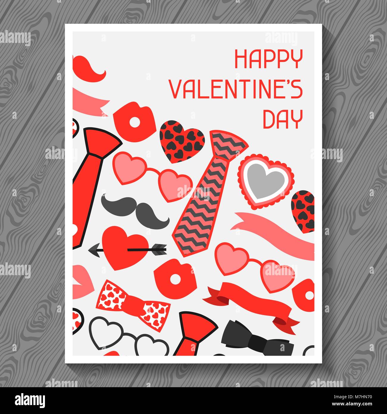 Happy Valentines Tag Grußkarte. Hipster Objekte und liebe Urlaub Symbole. Stock Vektor